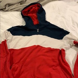 Red, white, and blue quarter zip